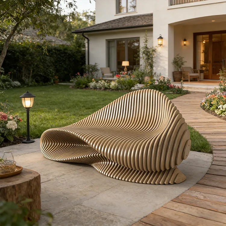 Parametric Wave Wood Bench